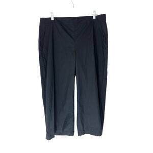 Eileen Fisher Pants Pull On Black Cotton Blend Casual Cropped Wide Leg Large